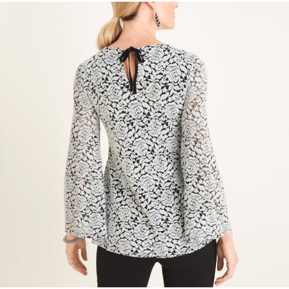 Chico's Rose VelvetBurnout Jaquard LanternSleeve Delicate Romantic Top Women's L - Picture 13 of 13